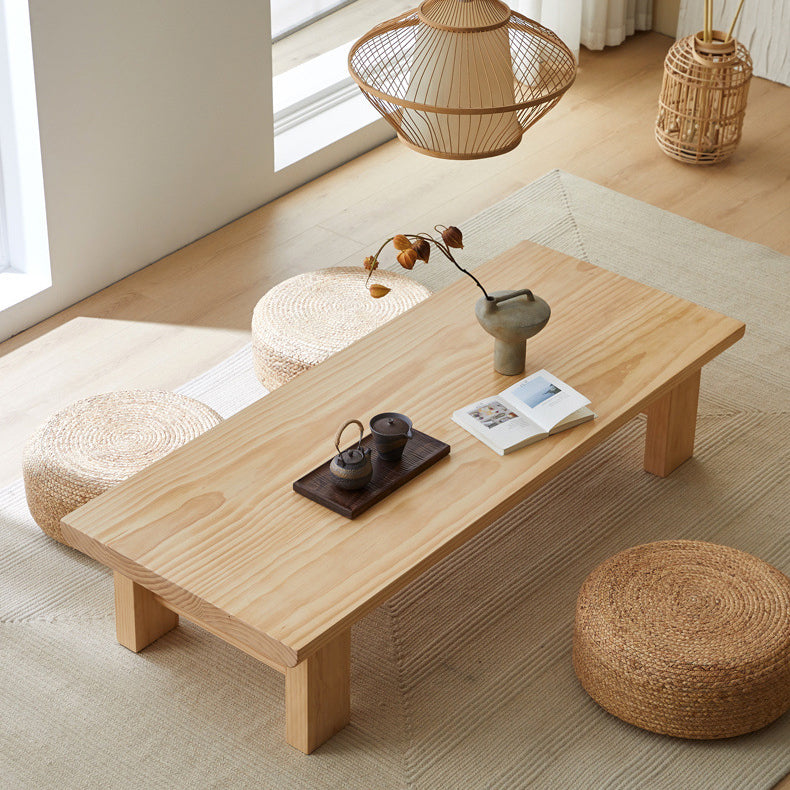 Japanese Wood 4-Leg Rectangular Coffee Table — Original Wood Color