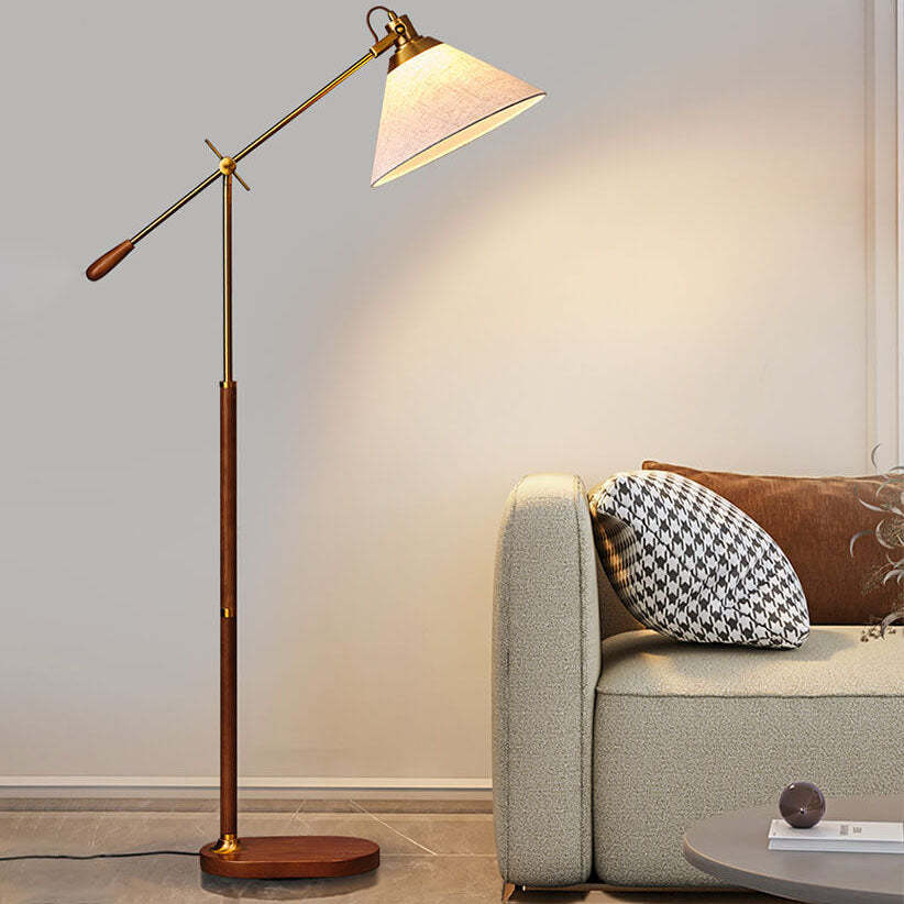 Nordic Vintage Fabric Cone Metal Ash Wood Floor Lamp
