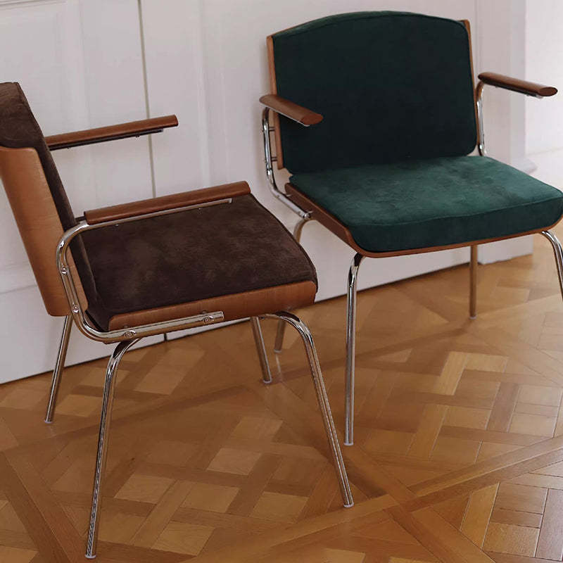 Vintage Wood Plated Iron Dining Chair — Dark Green