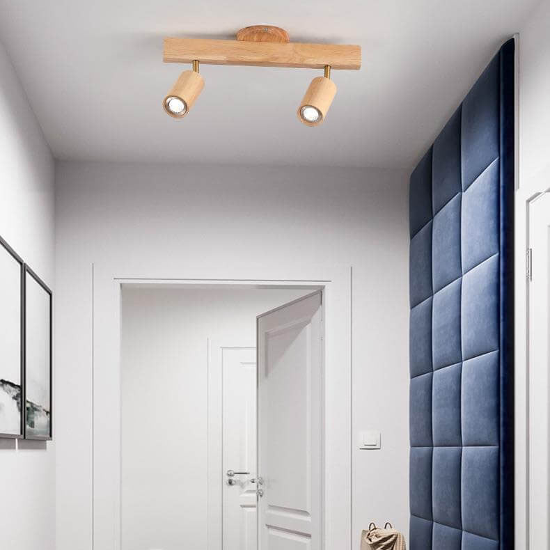 Japanese Wooden Track LED Semi-Flush Ceiling Light