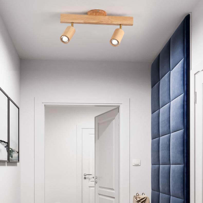 Japanese Wooden Track LED Semi-Flush Ceiling Light