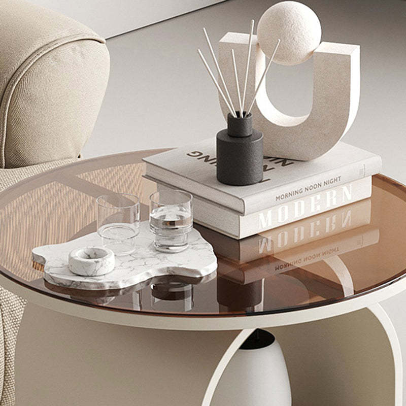 Contemporary Tempered Glass Iron Arched End Table 2-Cabinet