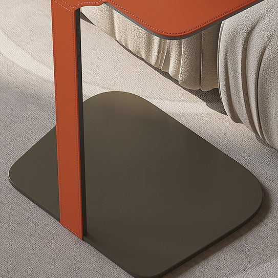 Scandinavian Saddle Leather C-Shaped End Table