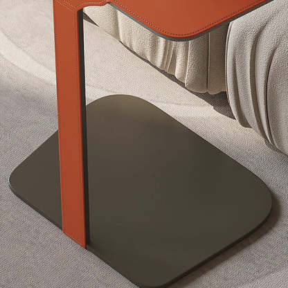 Scandinavian Saddle Leather C-Shaped End Table