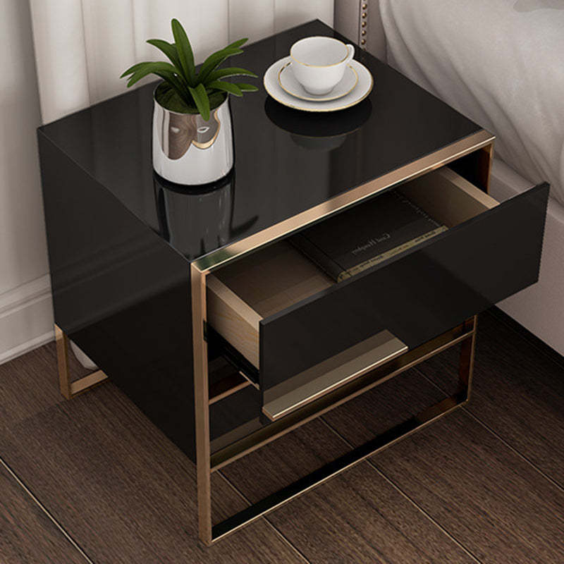 Modern Cubic Solid Wood Steel Nightstand