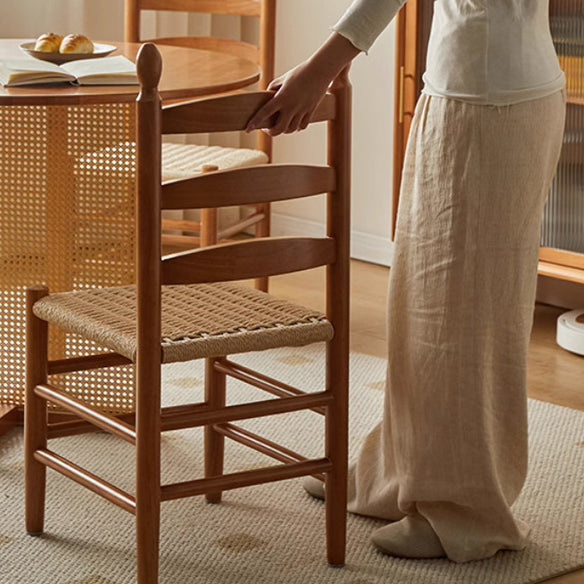 Retro Braided Rope Wood Ladder-Back Dining Chair