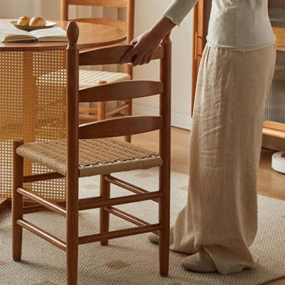Retro Braided Rope Wood Ladder-Back Dining Chair