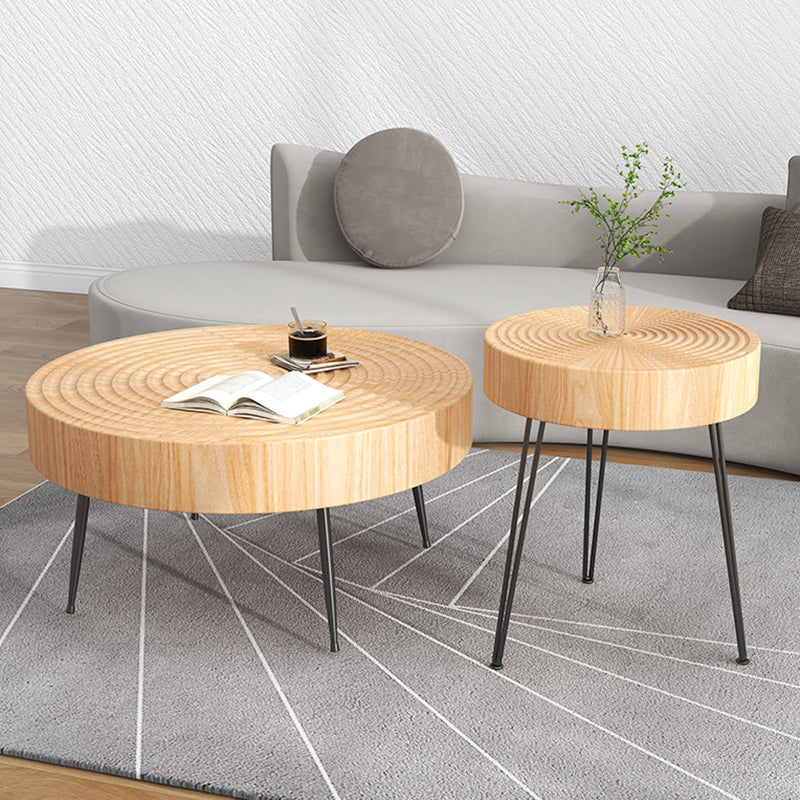Minimalist Round Annual Wood Steel Coffee Table
