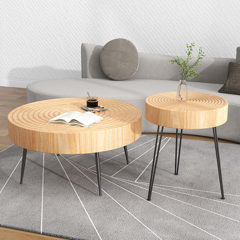 Minimalist Round Annual Wood Steel Coffee Table