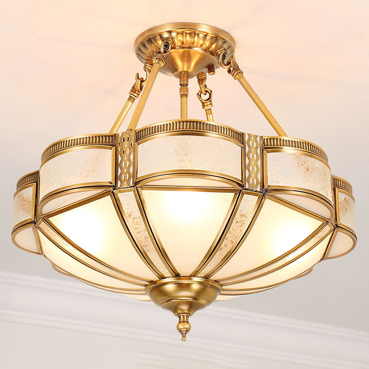 European Floral Copper Glass 3/4/6-Light Flush Mount