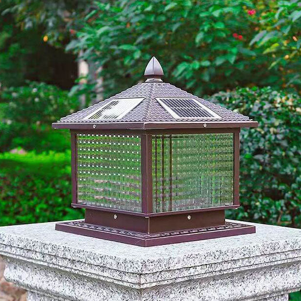 Retro Square Die-Cast Aluminum Glass Solar Column Light