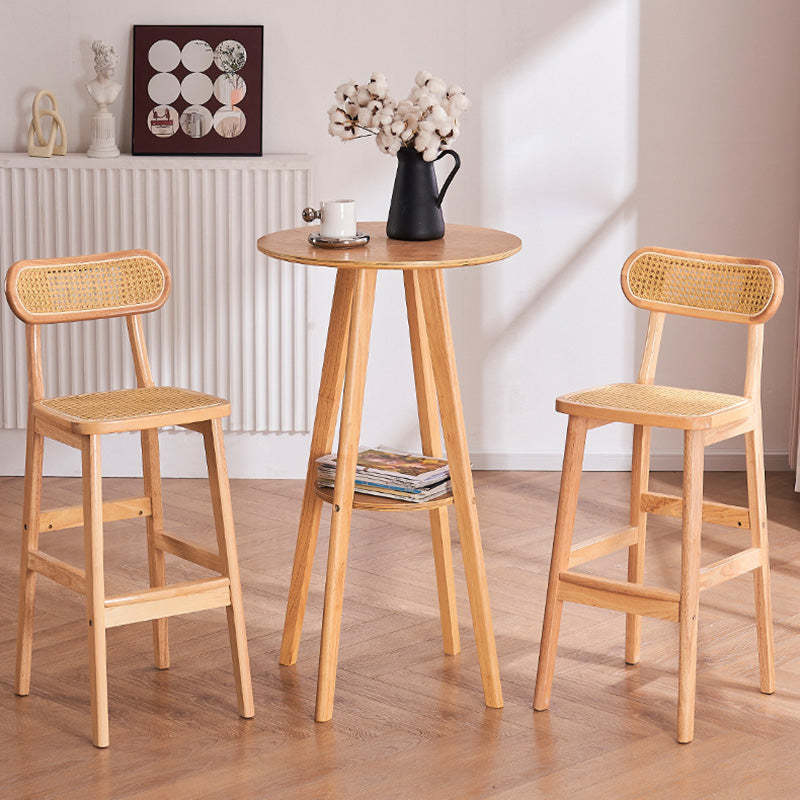 Minimalist PU Leather Open-Back Counter Stool — Beige Fabric Seat