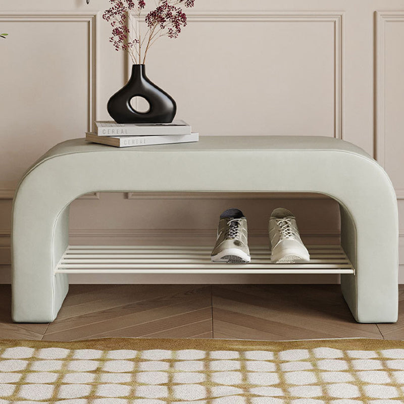 Minimalist Lambswool PU Leather Iron 1-Shelf Storage Bench — Beige