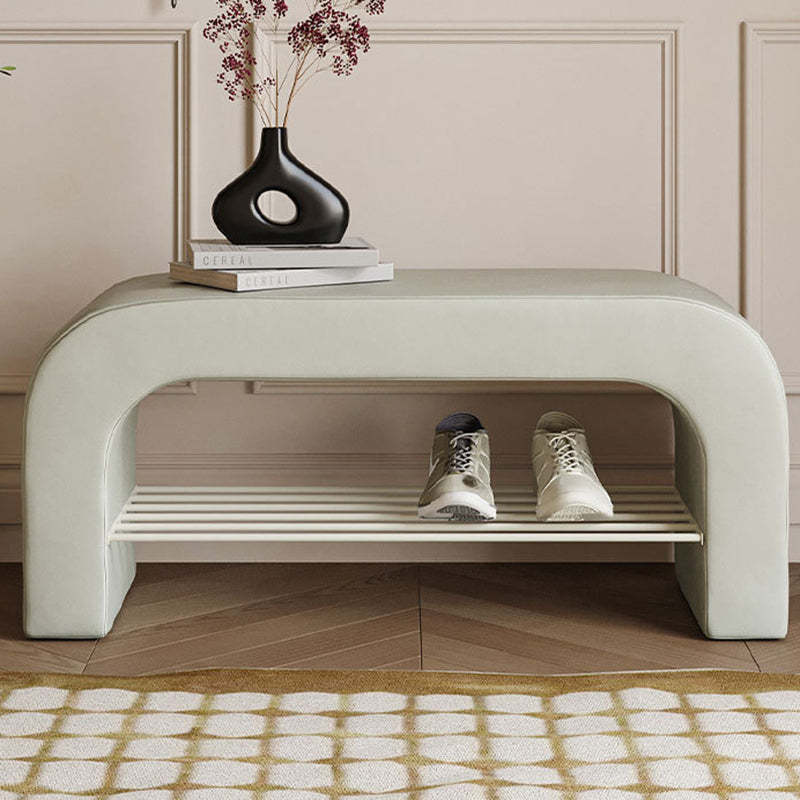 Minimalist Lambswool PU Leather Iron 1-Shelf Storage Bench — Beige