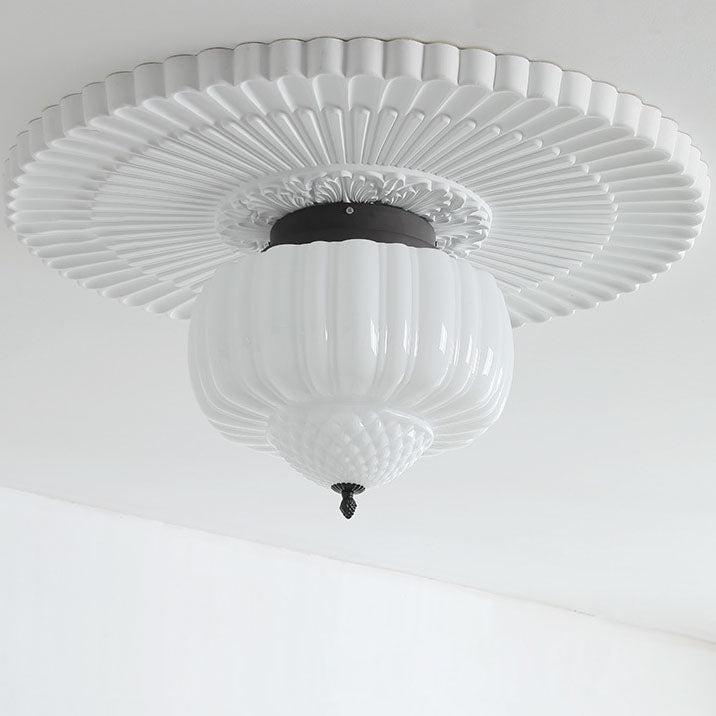 Art Deco Iron Pumpkin Glass 3-Light Flush Ceiling Light