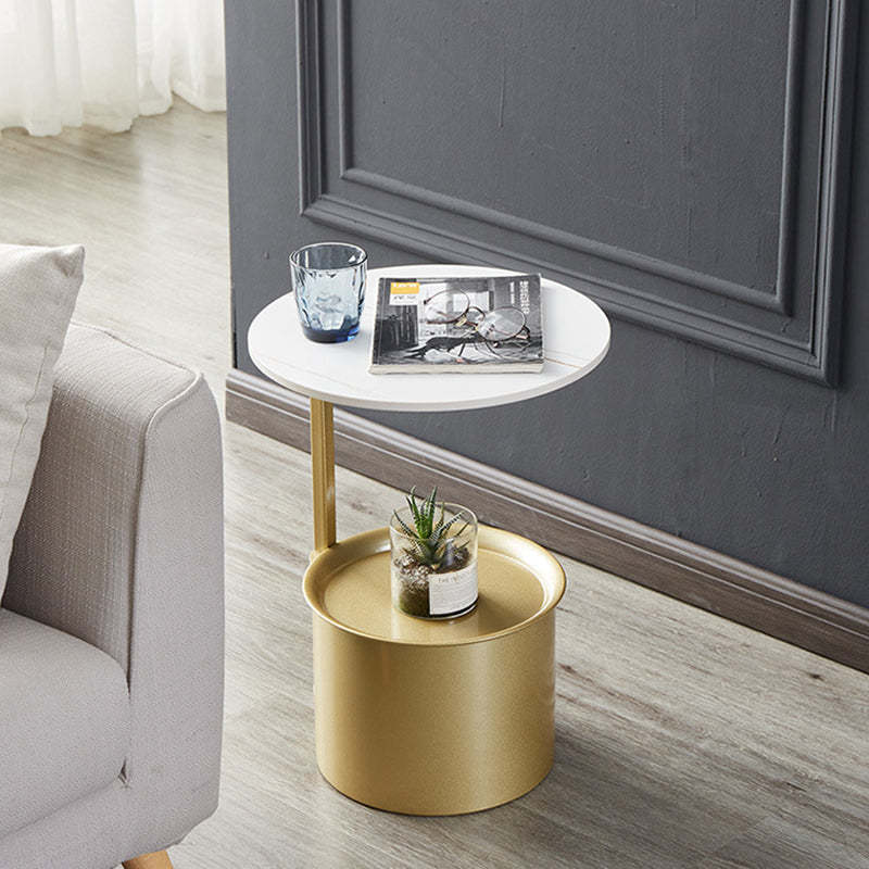 Minimalist Round Iron Rock Slab Side Table