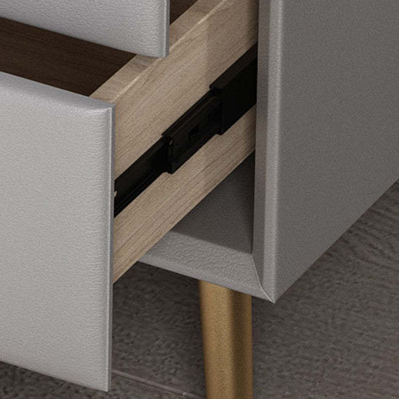 Modern Solid Wood Leather 2-Drawer Nightstand — Dark Green
