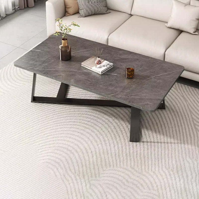 Minimalist Rectangular Rock Slab Steel Coffee Table