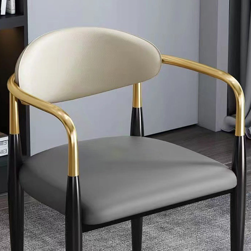 Modern Leather Metal Cushion Dining Chair — F