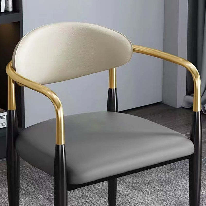 Modern Leather Metal Cushion Dining Chair — F