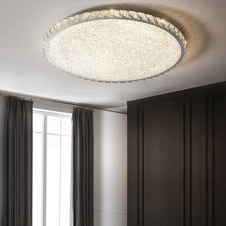 Modern Stainless Steel Crystal Rectangular LED Flush Light — Small - Round / Infinitely Dimmable / 220V-240V For UK/AU