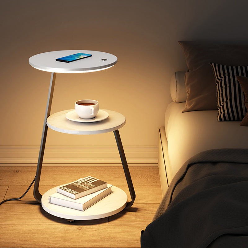 Nordic Walnut Nightstand With Wireless Charging — Without Mobile Phone Wireless Charging / Walnut - Wood Color & Silver / Infinitely Dimmable - 220V-240V For UK/AU