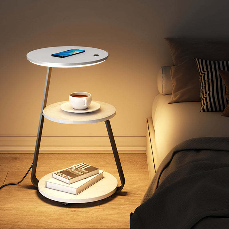 Nordic Walnut Nightstand With Wireless Charging — Without Mobile Phone Wireless Charging / Walnut - Wood Color & Silver / Infinitely Dimmable - 220V-240V For UK/AU