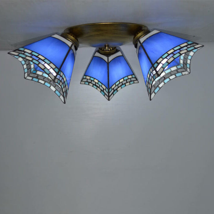 Tiffany Stained Glass Horn Semi-Flush Light