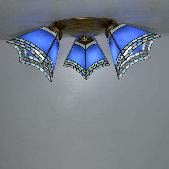 Tiffany Stained Glass Horn Semi-Flush Light