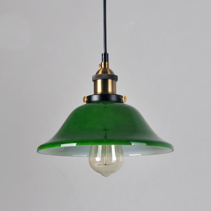 Vintage Green Glass Dome Pendant Light