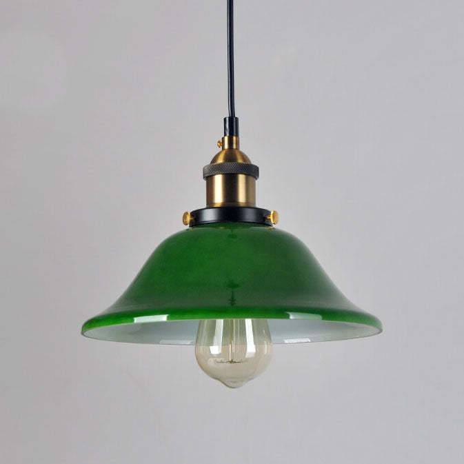 Vintage Green Glass Dome Pendant Light