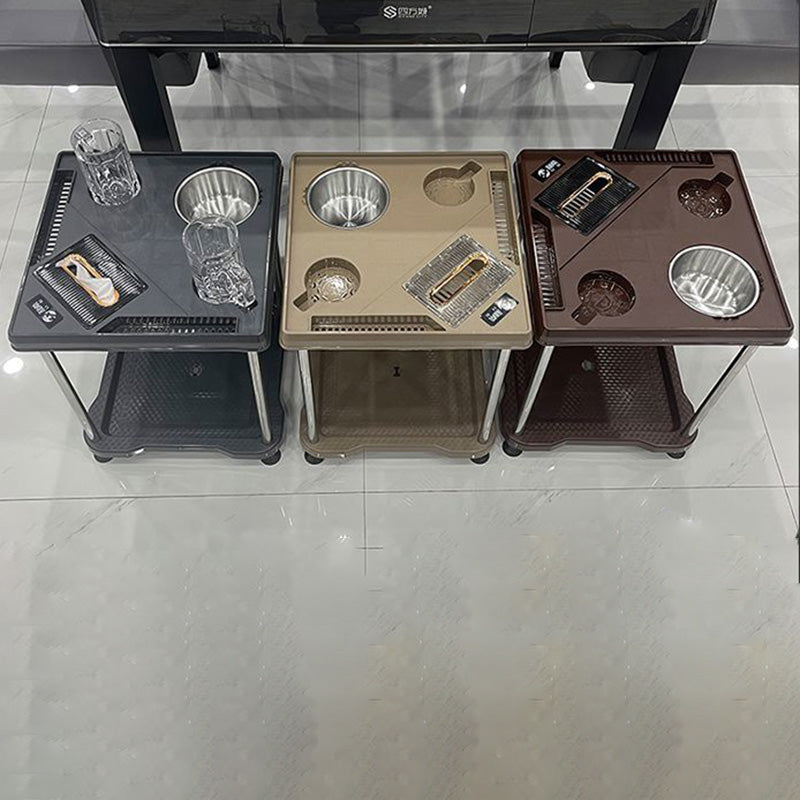Contemporary Square Plastic Coffee Table 3-Tray — Gray