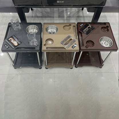 Contemporary Square Plastic Coffee Table 3-Tray — Gray