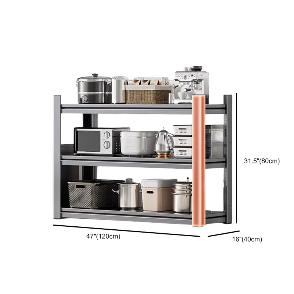Gray Rust Resistant Metal Baker's Rack with Microwave Shelf