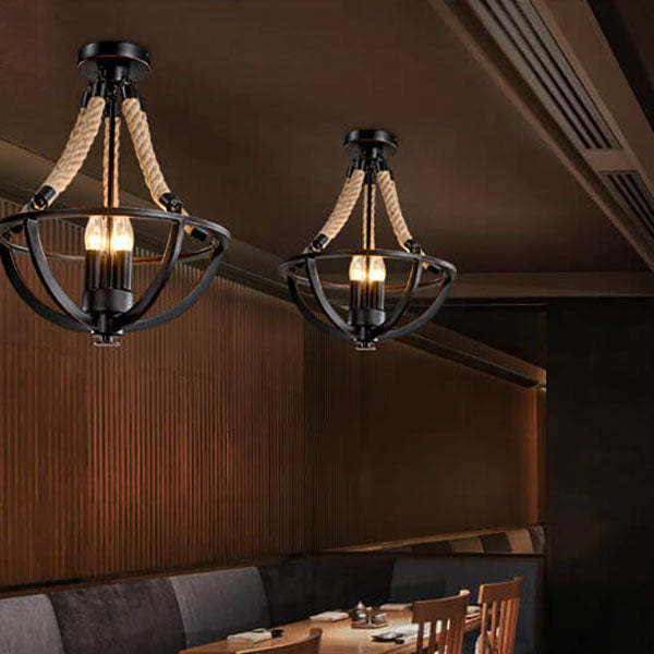 Vintage Industrial Iron Twine Island Chandelier