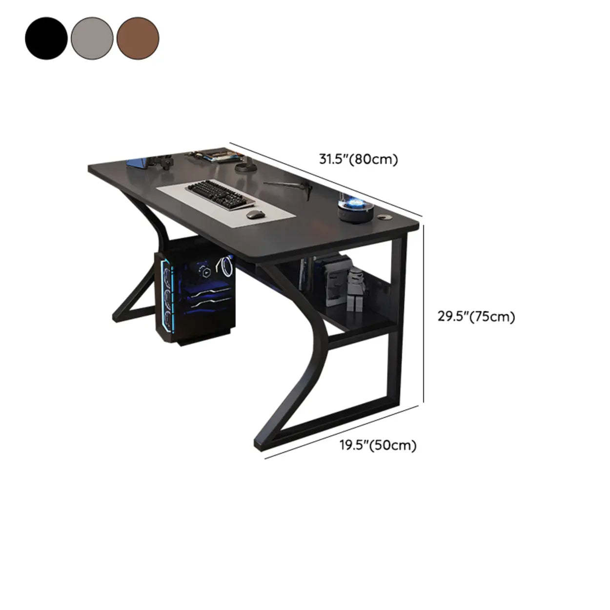 Gray Stone Butcher Block Computer Desk with Shelf