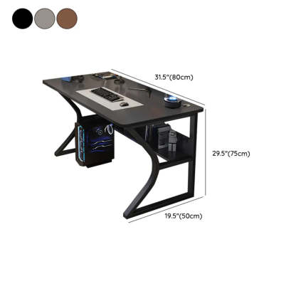 Gray Stone Butcher Block Computer Desk with Shelf