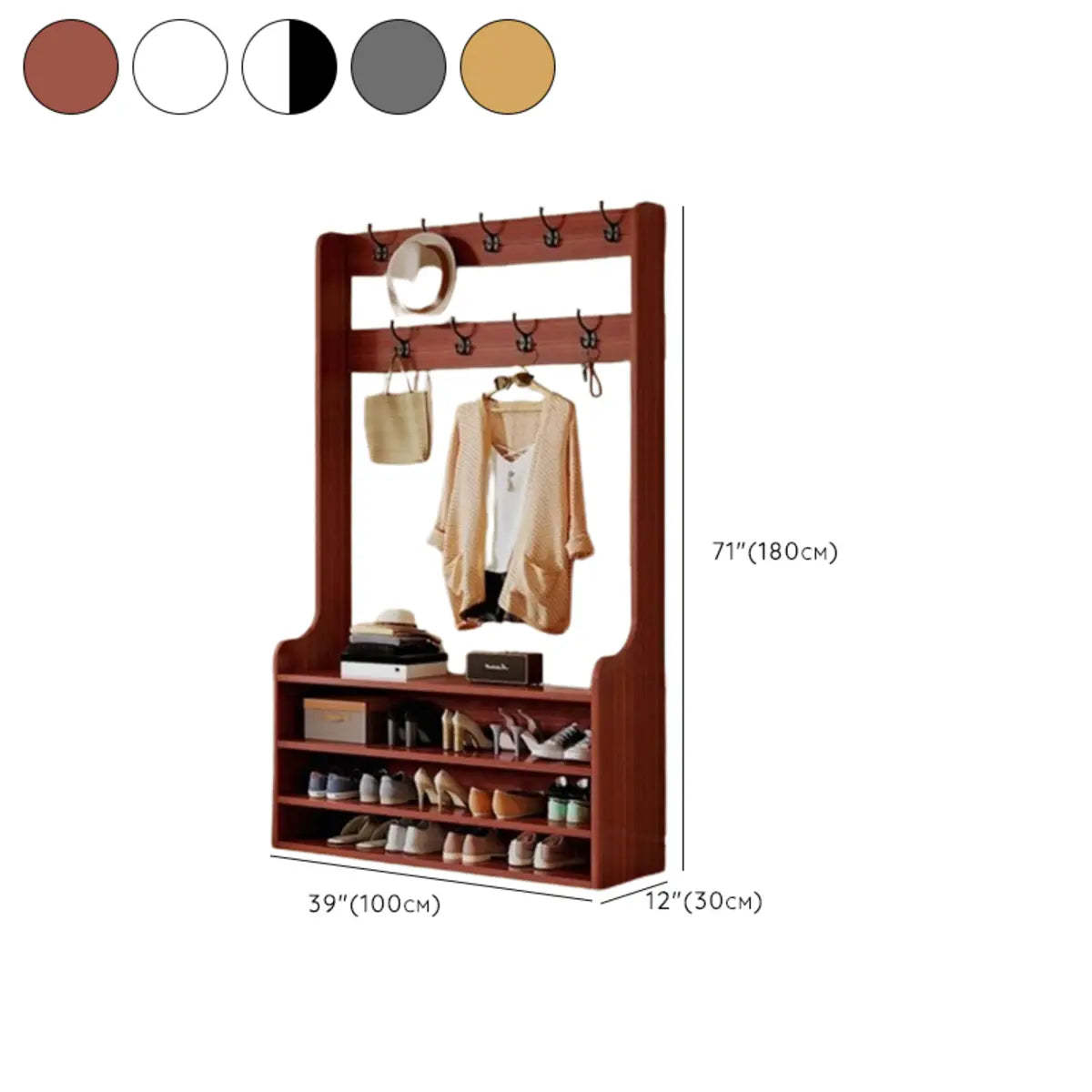 Freestanding Shoe Storage Tall Coat Rack — White-Black