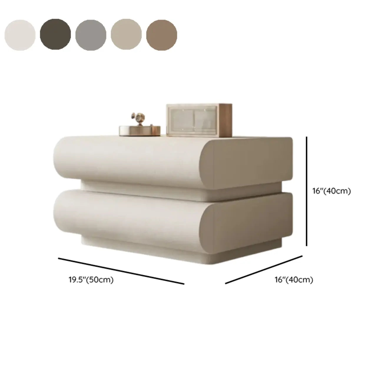 White Compact 3-Drawer Wood Faux Leather Nightstand #size