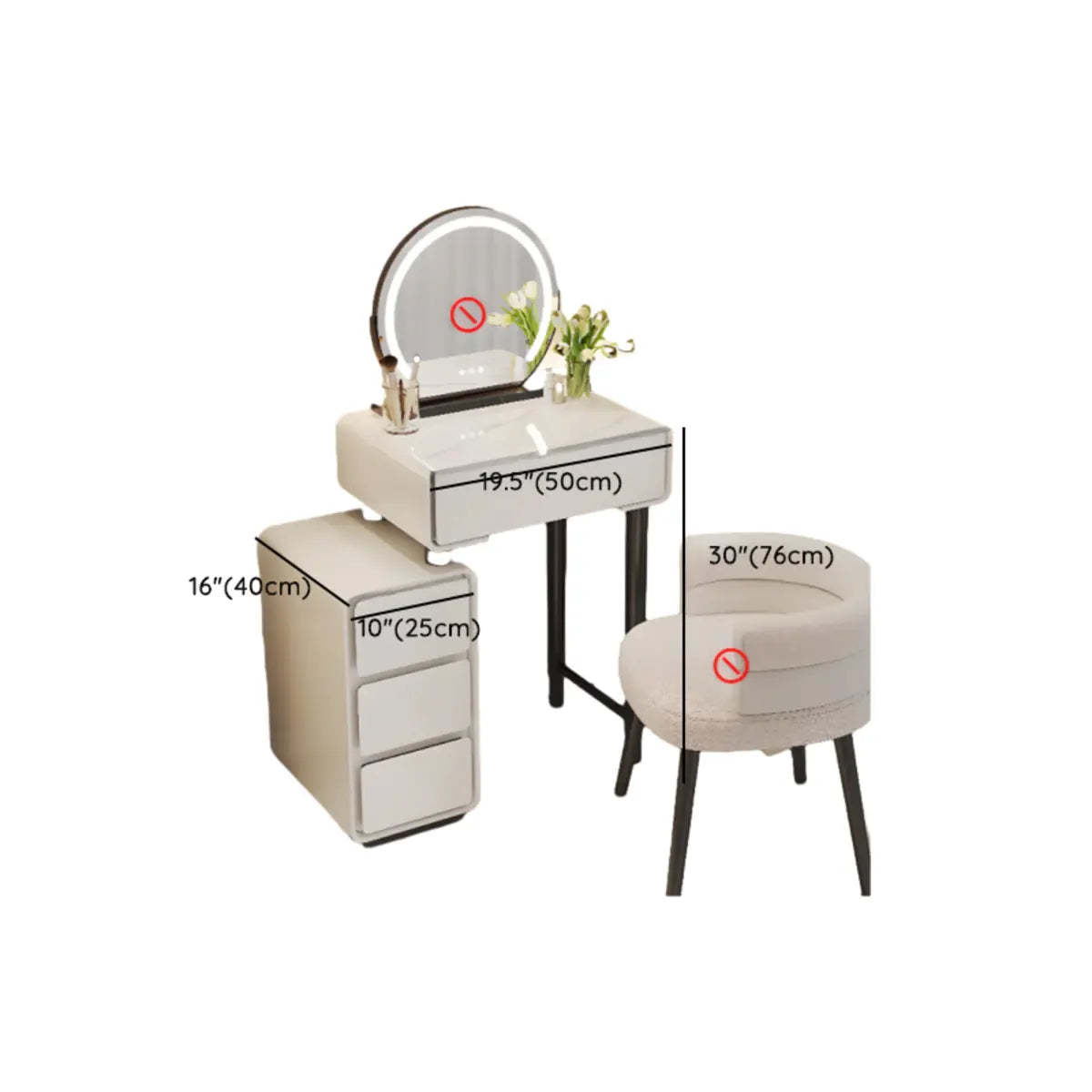 Sleek Oval Engineered Wood LED White Vanity Set