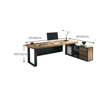 Brown Timber Black-Base L-Shape Executive Desk