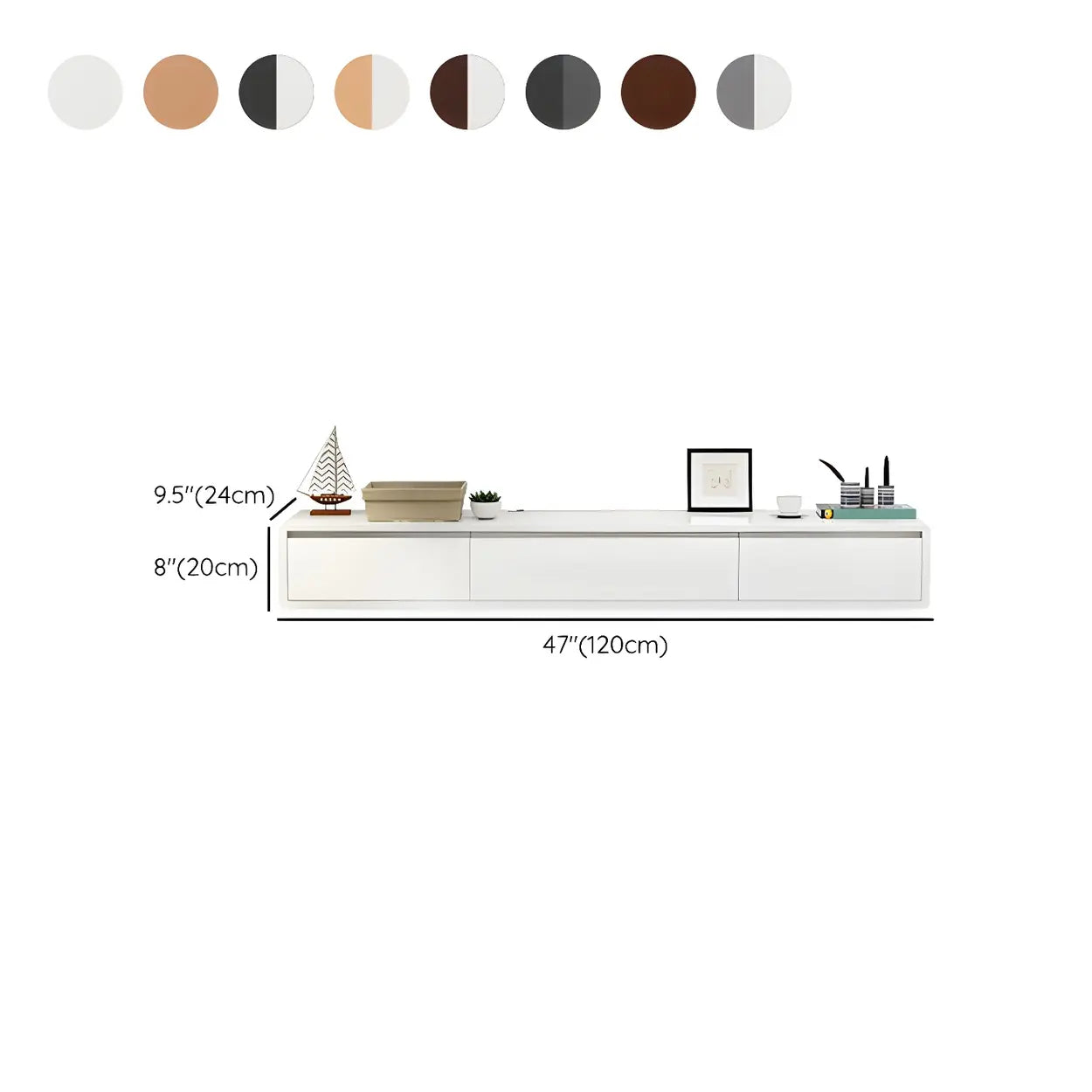 Floating Oak TV Stand with Drawers — Gray/ White