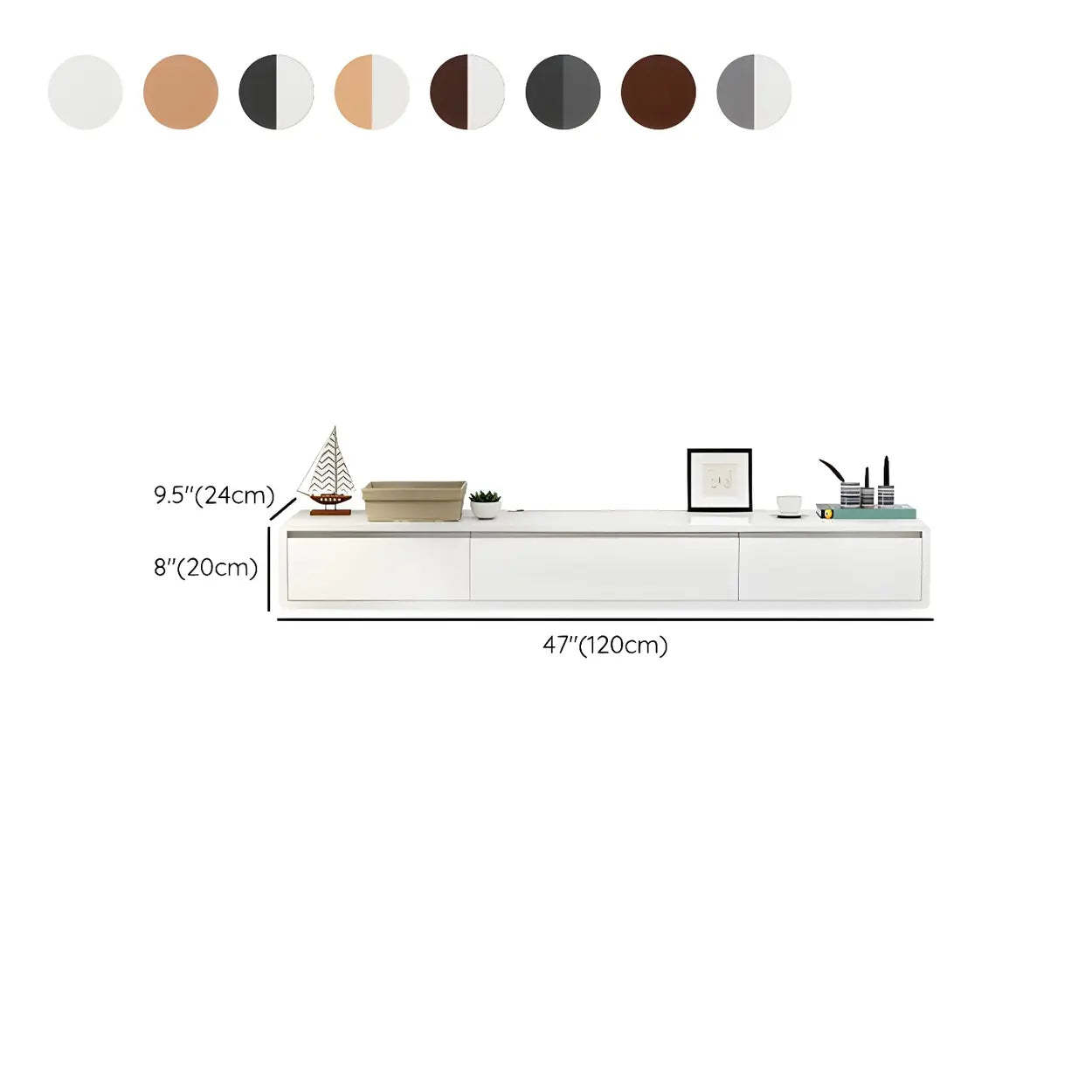 Floating Oak TV Stand with Drawers — Gray/ White