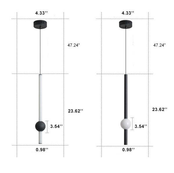 Minimalist Long Cylinder Metal Ball LED Pendant