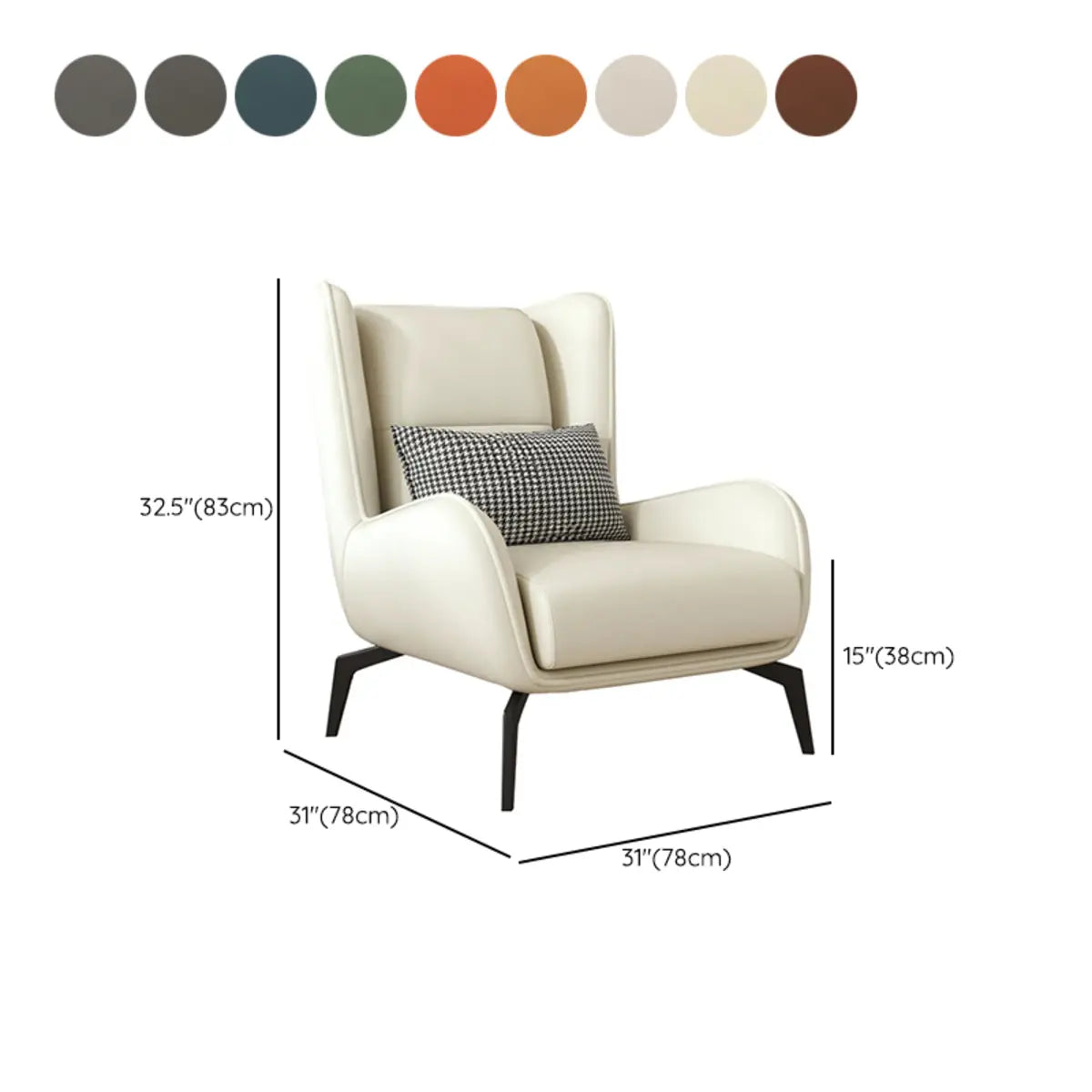 Grey Water Resistant Leather Flared Arm Wingback Chair #size