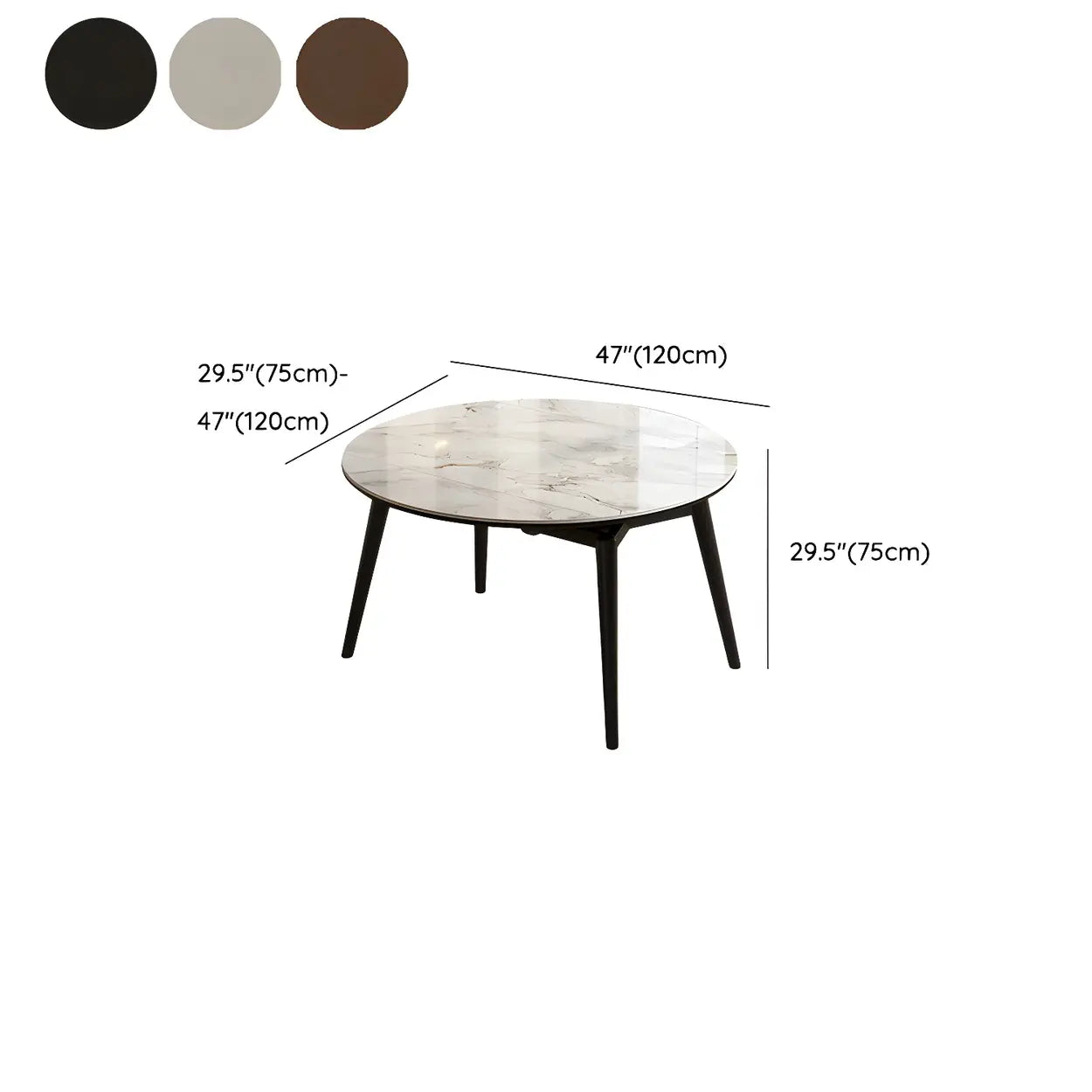 Modern White Stone Oak-Base Round Extendable Dining Table