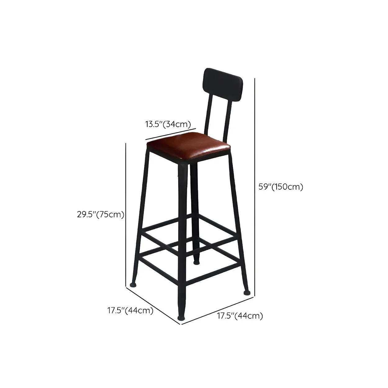 Industrial Wood Bar Stool with Backrest