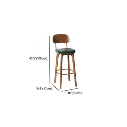 Mid-Century Wood Leather Tufted Bar Stool