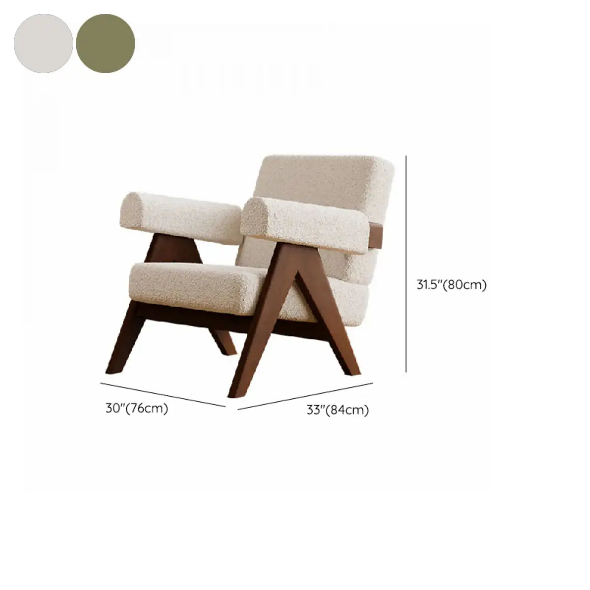 White Mohair Oak Wood Frame Arm Chair