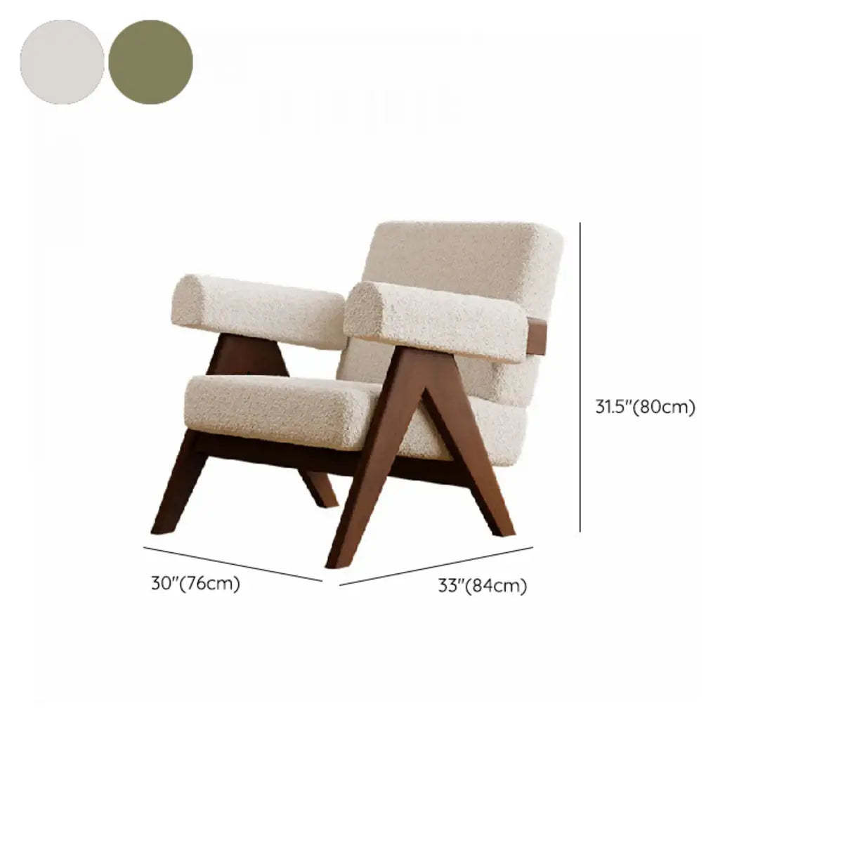 White Mohair Oak Wood Frame Arm Chair